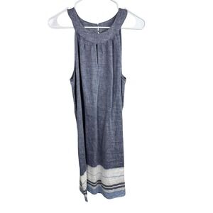 ARTISAN NY Dress Womens Small Blue Linen Sleeveless Shift Striped Hem Keyhole